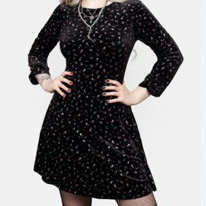 Disturbia Black Velvet Dress with Floral Design Size 8